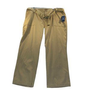 IZOD Womens Pants w/ Belt 24W Khaki Beige Chinos Wide Leg NWT